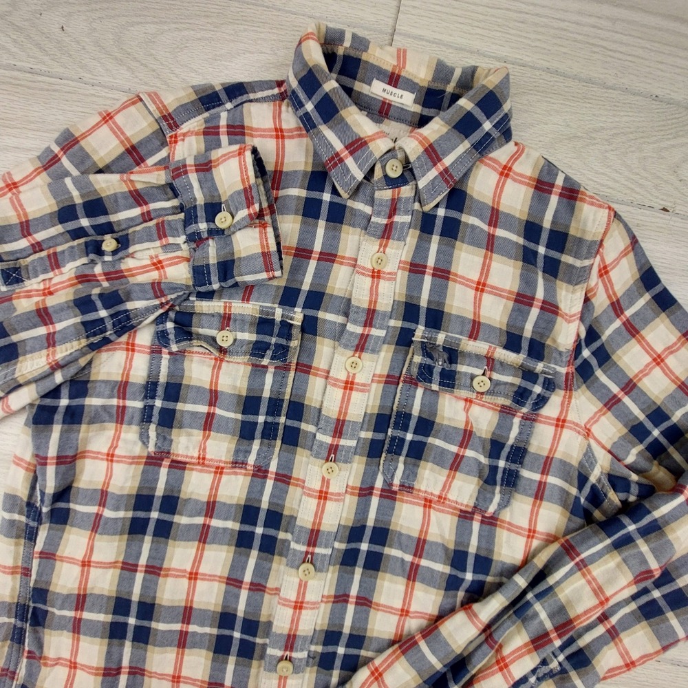 Abercrombie & Fitch Plaid Button Down Mens Large Blue Red Muscle Fit Shirt